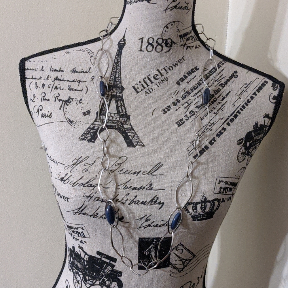 Stainless Steel and Lapis Necklace
